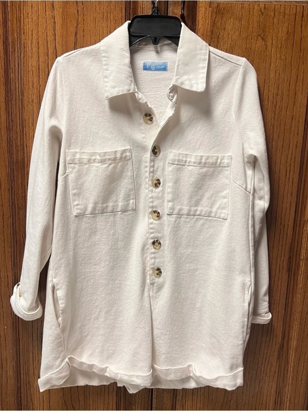 Mumu Blue Show Me Your MuMu Off White Denim Romper S Pockets Soft Boho Festival